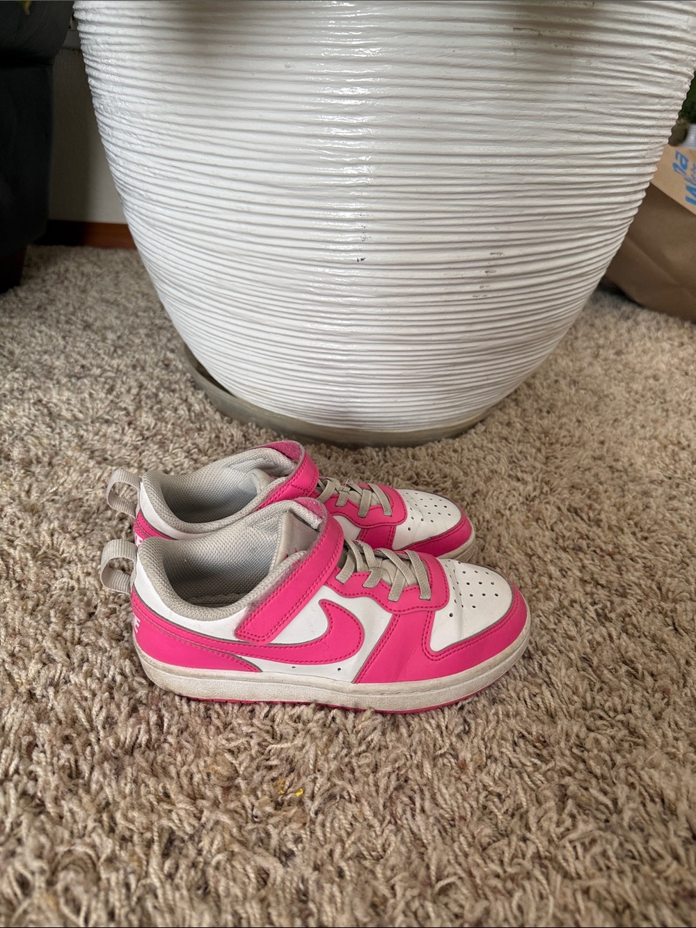 Nike Kids White and Hot Pink Dunk Low